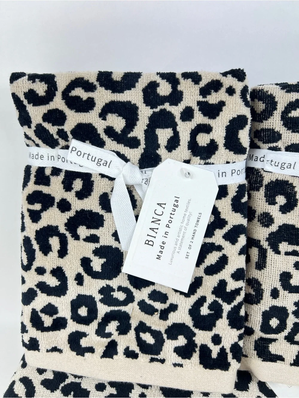 Bianca Bath Towel Set Luxurious Beige Black Leopard Print Velour Cotton 6pc NEW